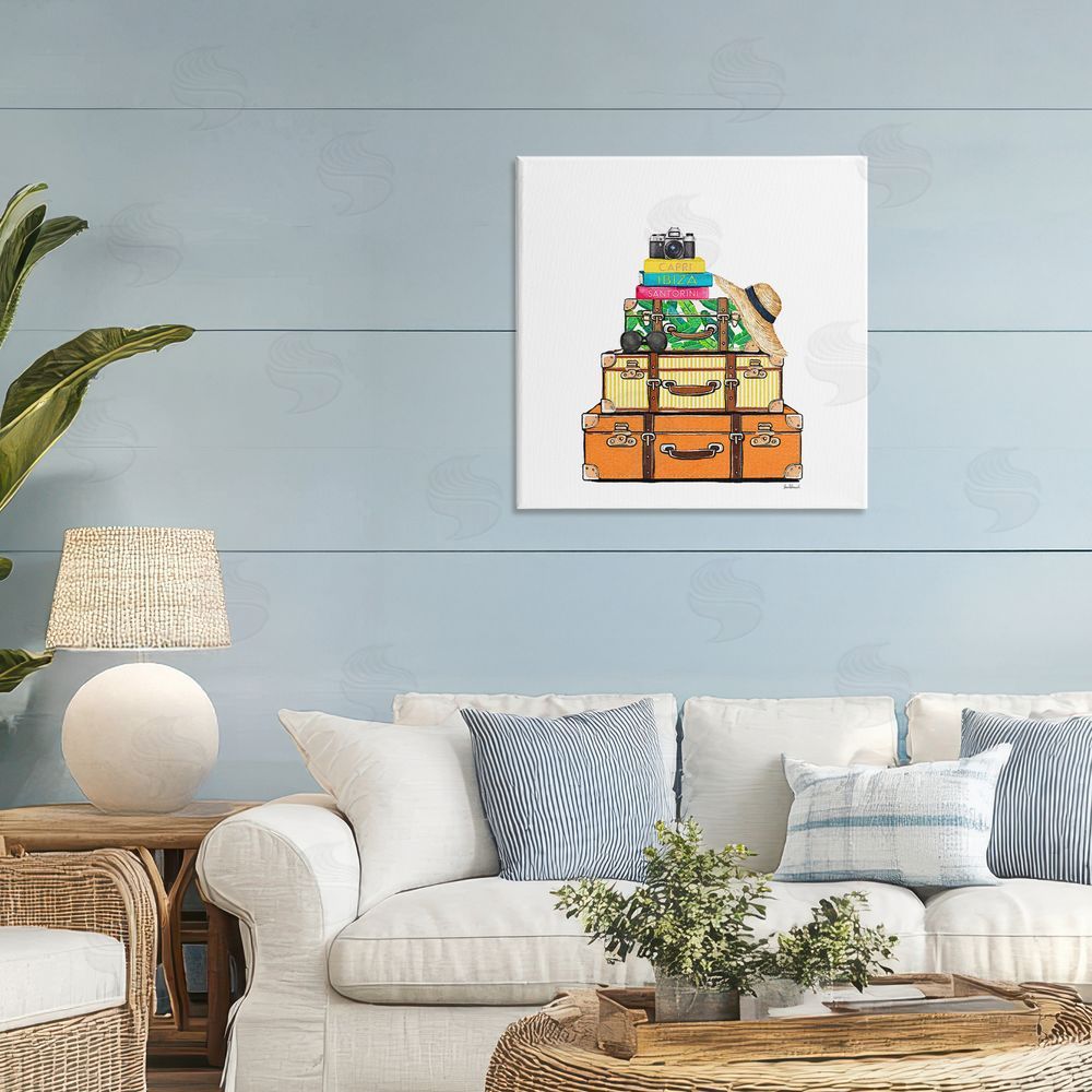 Amanda Greenwood Travel Suitcases & Camera Stretched Canvas Wall Art in Room