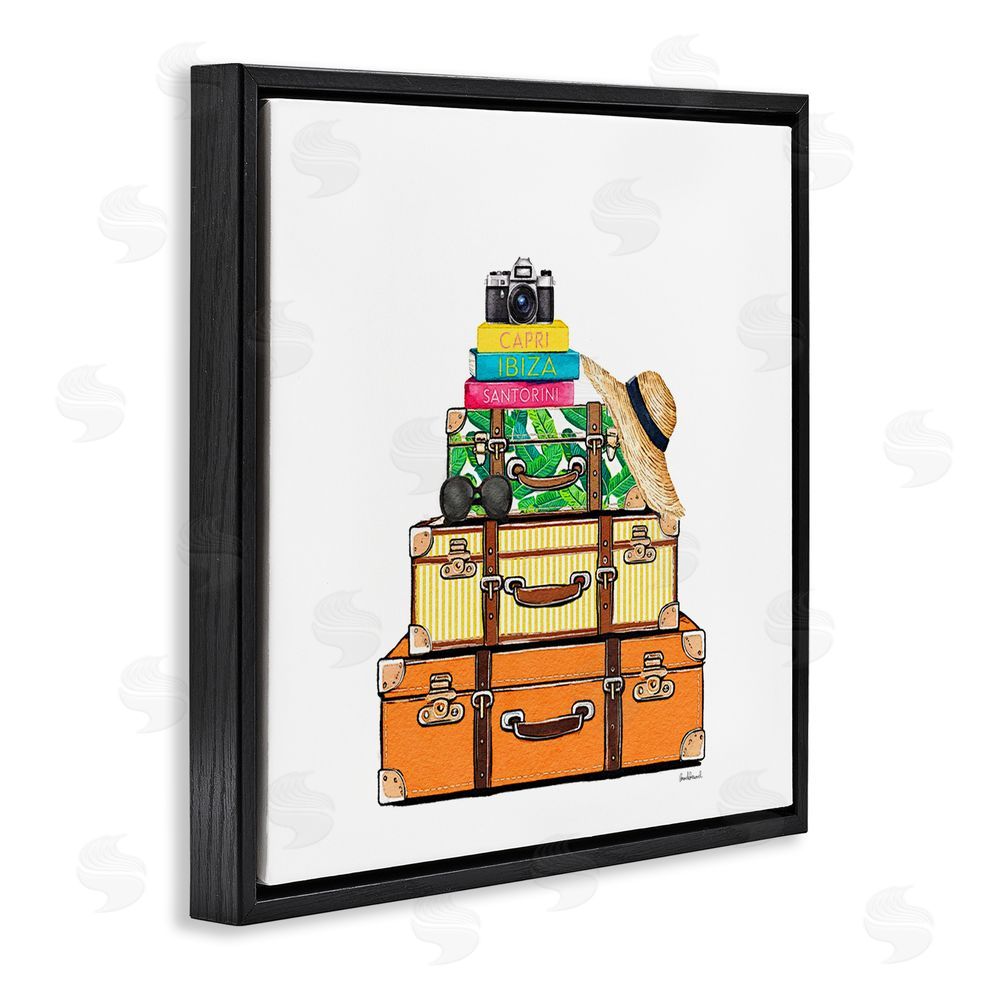 Amanda Greenwood Travel Suitcases & Camera Black Floating Frame Canvas Wall Art Print