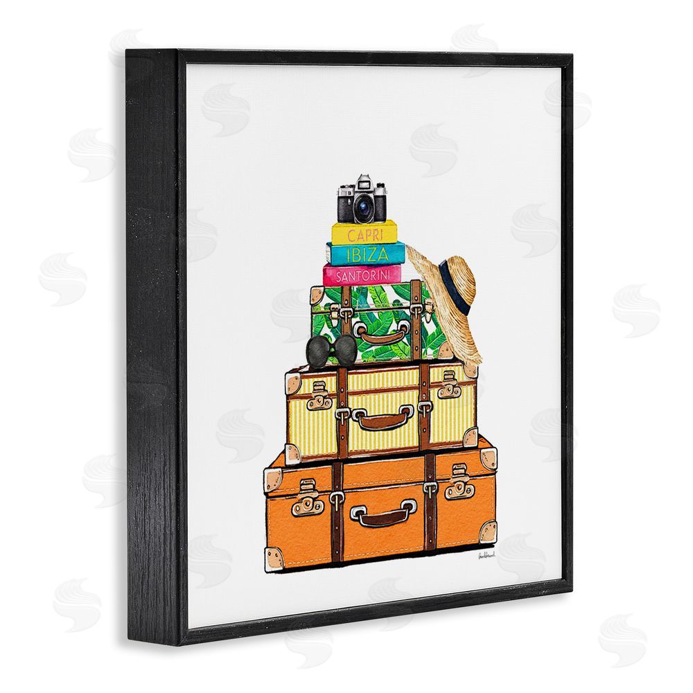 Amanda Greenwood Travel Suitcases & Camera Black Framed Giclee Wall Art Print