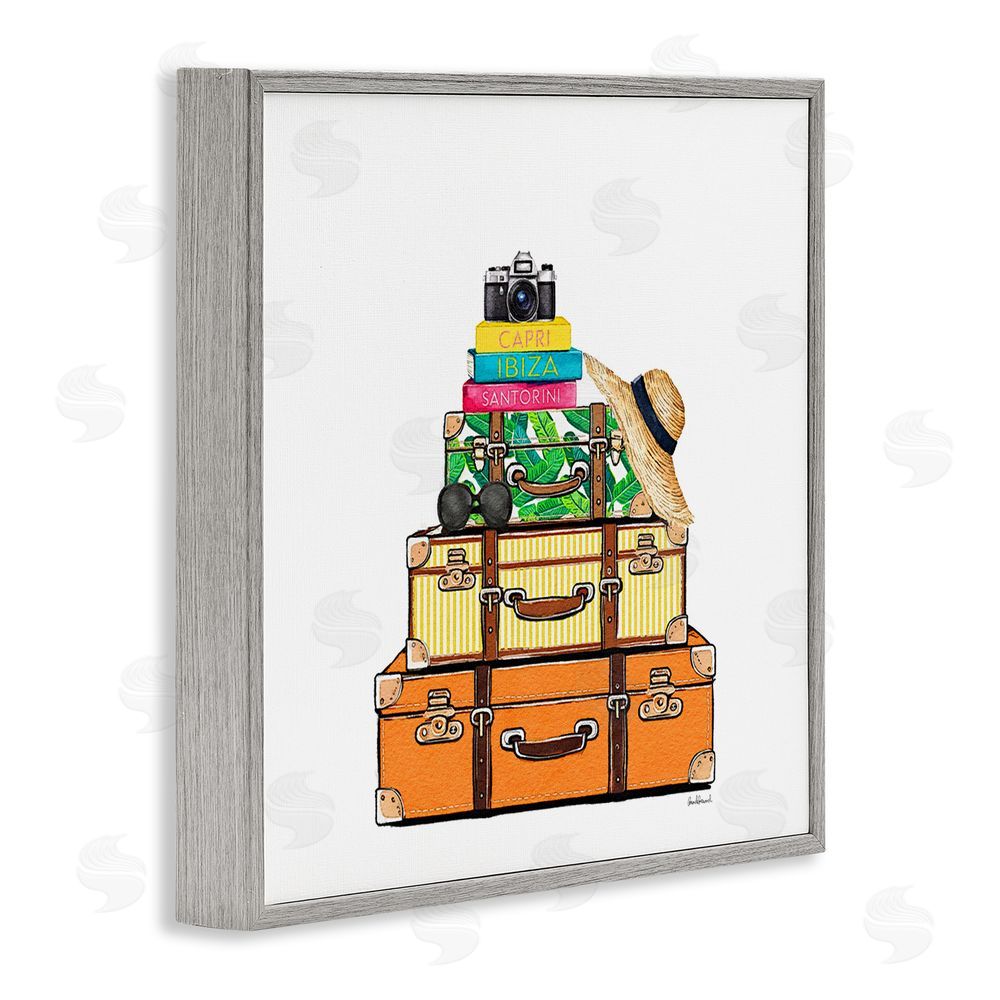 Amanda Greenwood Travel Suitcases & Camera Gray Framed Giclee Wall Art Print