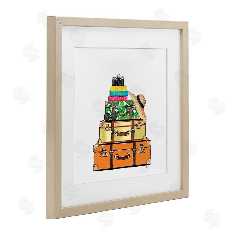 Amanda Greenwood Travel Suitcases & Camera Brown Framed Print Under Glass Wall Art