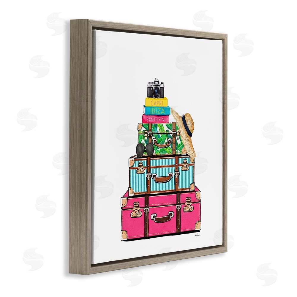 Amanda Greenwood Glam Travel Suitcases Brown Floating Frame Canvas Wall Art Print