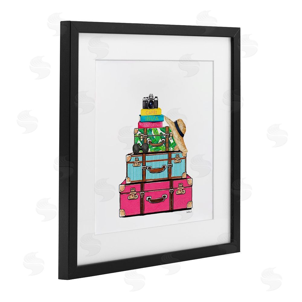 Amanda Greenwood Glam Travel Suitcases Black Framed Print Under Glass Wall Art