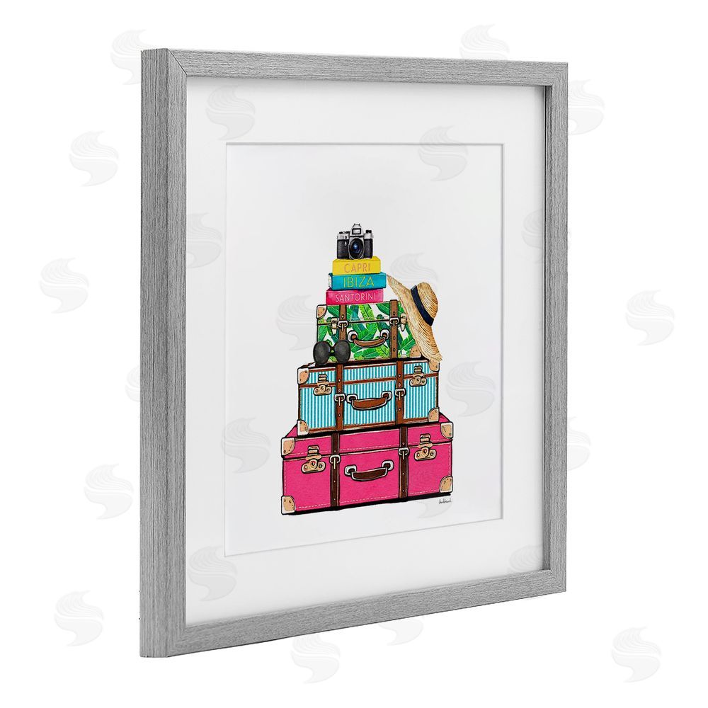 Amanda Greenwood Glam Travel Suitcases Gray Framed Print Under Glass Wall Art