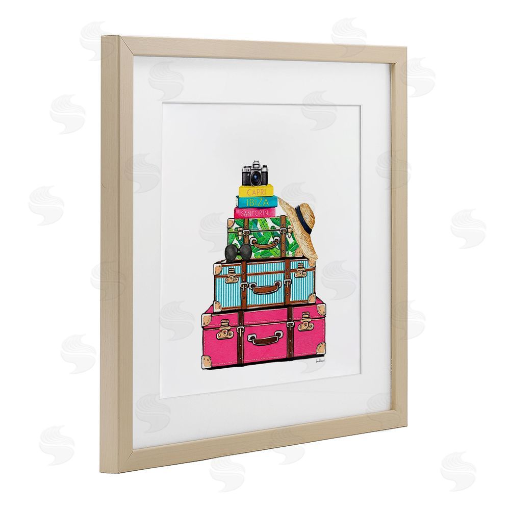 Amanda Greenwood Glam Travel Suitcases Brown Framed Print Under Glass Wall Art