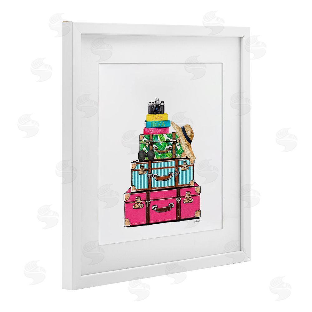 Amanda Greenwood Glam Travel Suitcases White Framed Print Under Glass Wall Art