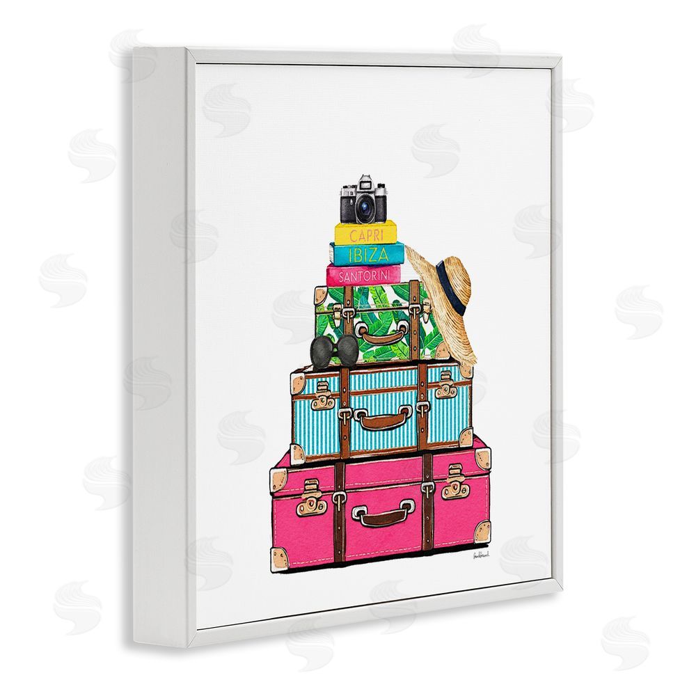 Amanda Greenwood Glam Travel Suitcases White Framed Giclee Wall Art Print