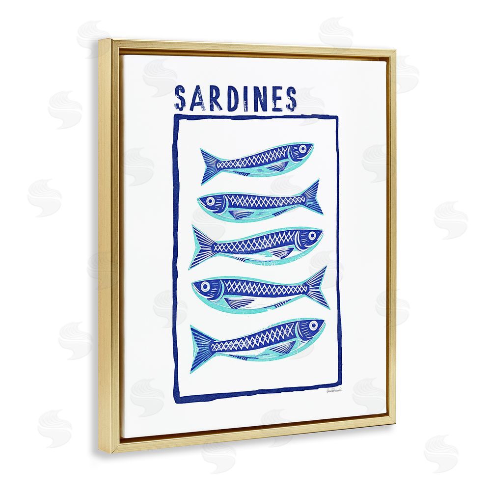 Amanda Greenwood Blocked Sardines Pattern Gold Floating Frame Canvas Wall Art Print