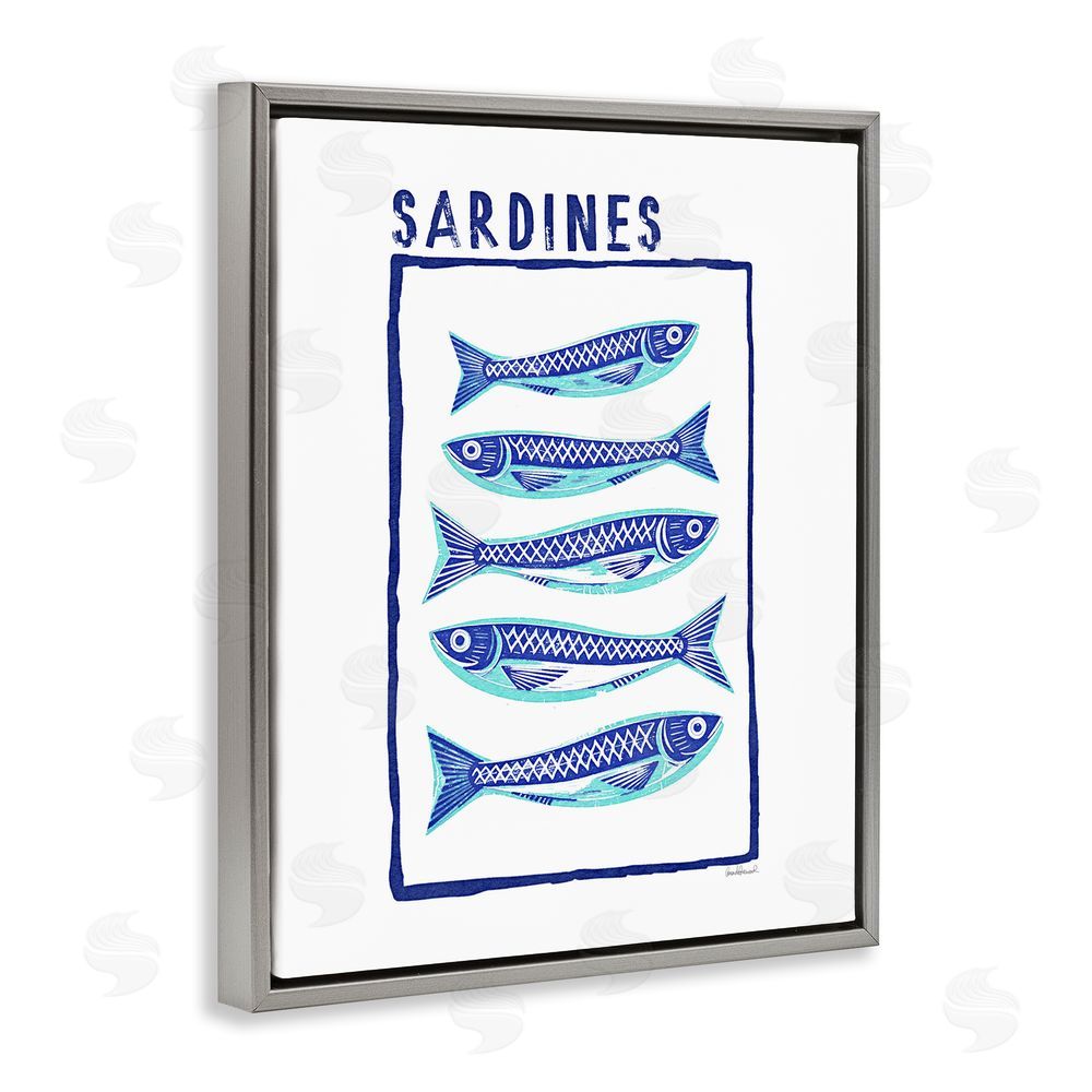 Amanda Greenwood Blocked Sardines Pattern Gray Floating Frame Canvas Wall Art Print
