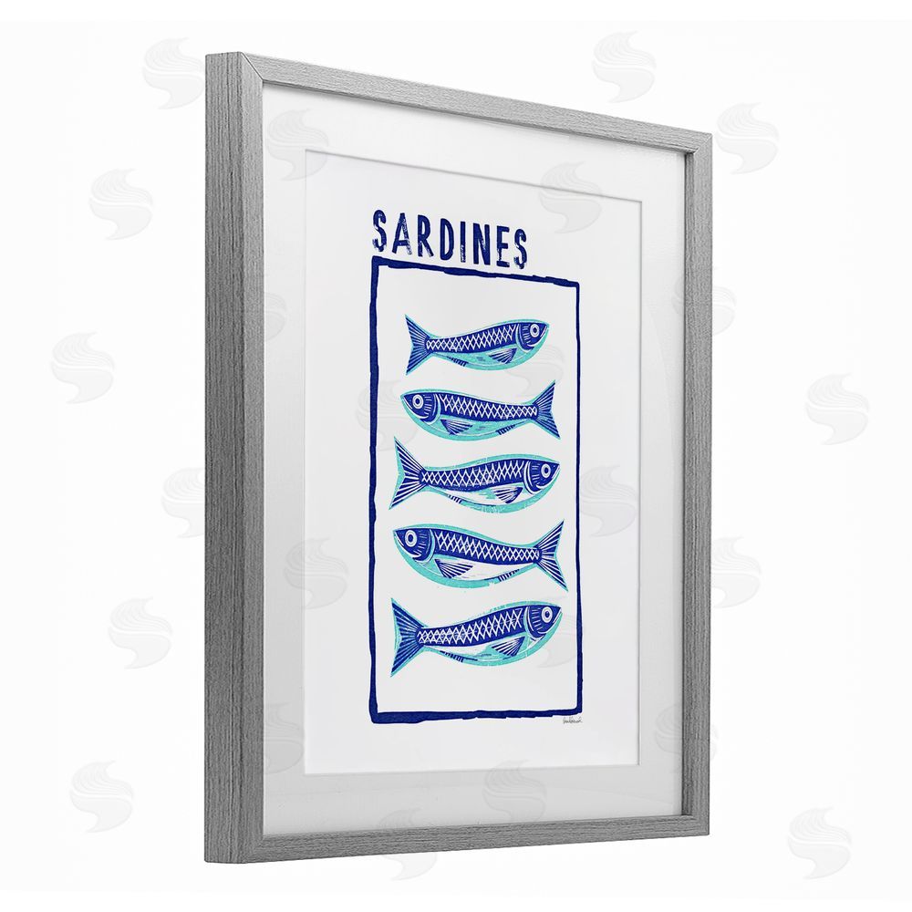 Amanda Greenwood Blocked Sardines Pattern Gray Framed Print Under Glass Wall Art