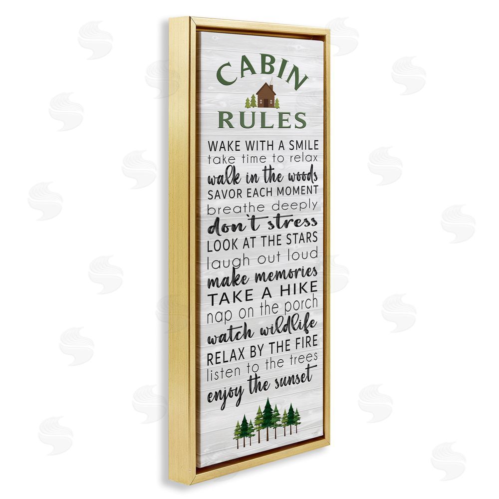 Seven Trees Design Cabin Rules Enjoy The Moment Gold Floating Frame Canvas Wall Art Print