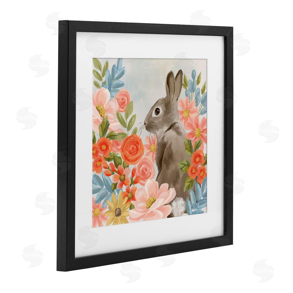 Cat Thurman Designs Bunny In The Blooms Black Framed Print Under Glass Wall Art