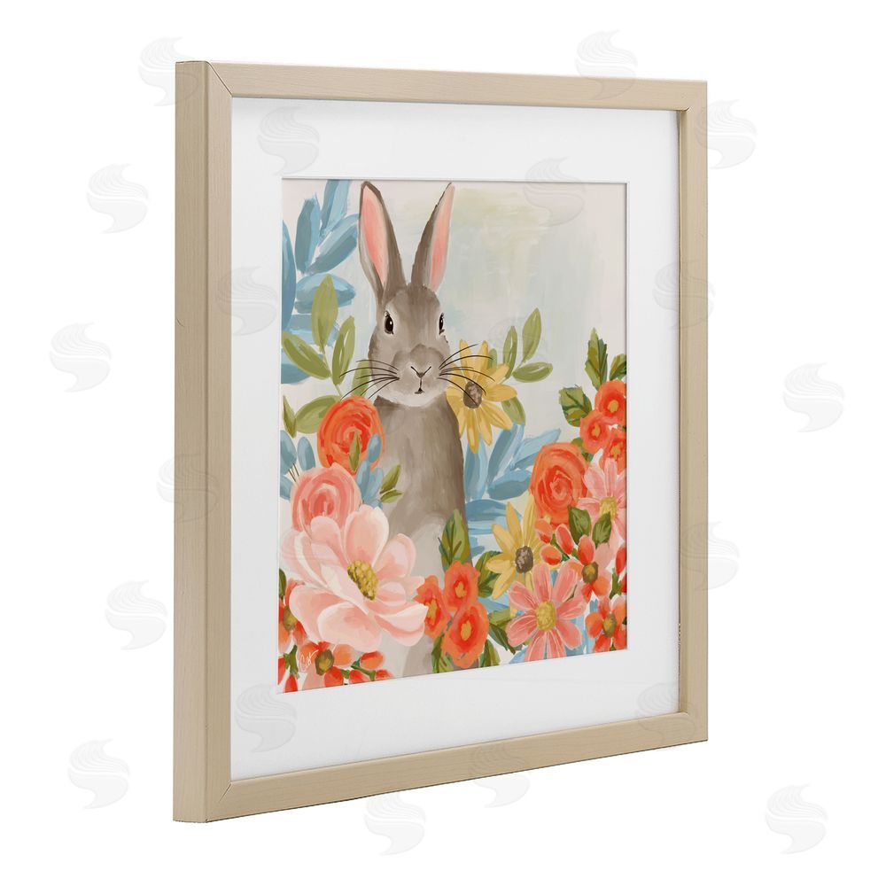 Cat Thurman Designs Bunny Among The Blooms Birch Framed Print Under Glass Wall Art
