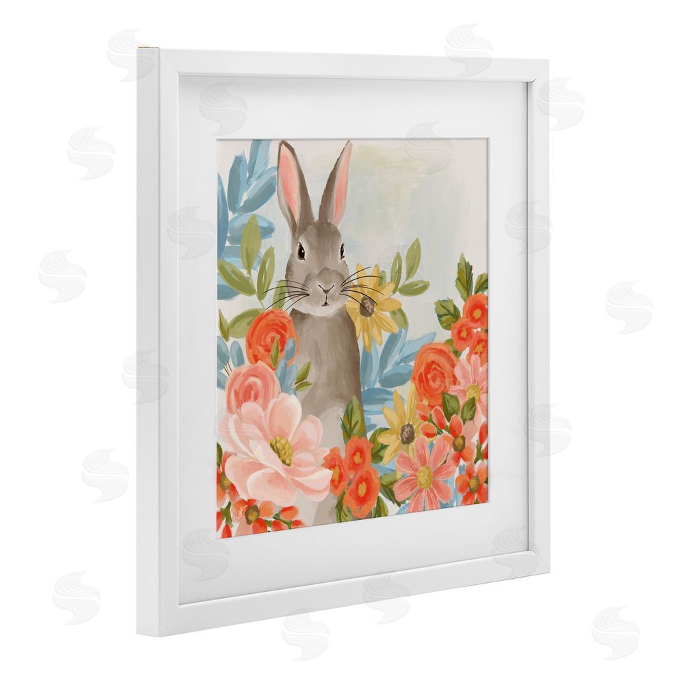 Cat Thurman Designs Bunny Among The Blooms White Framed Print Under Glass Wall Art