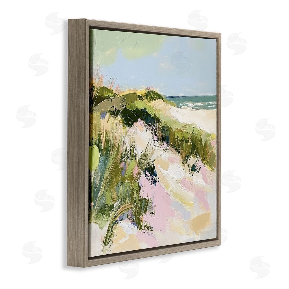 Heidi Kuntz Pastel Coastal Dunes at Sunrise Brown Floating Framed Canvas Wall Art