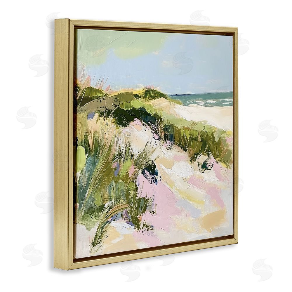Heidi Kuntz Pastel Coastal Dunes at Sunrise Gold Floating Framed Canvas Wall Art