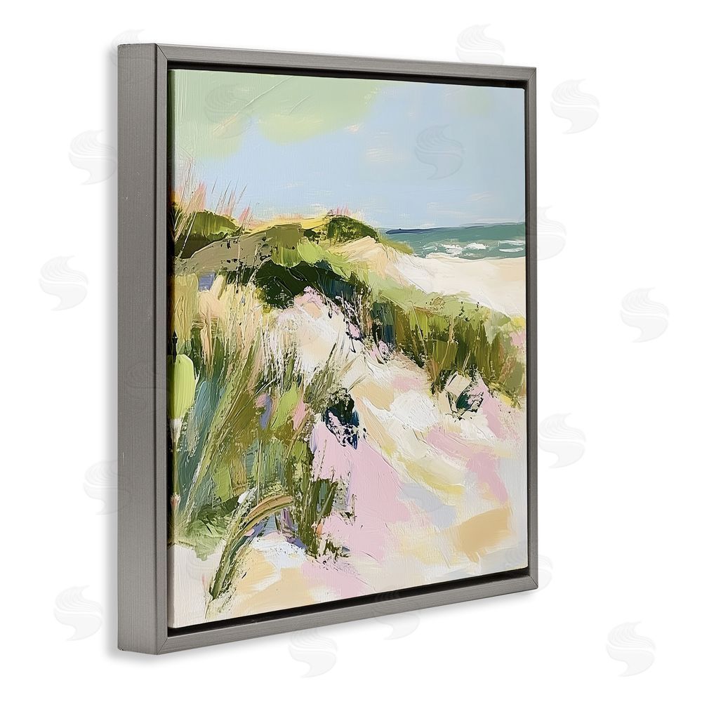 Heidi Kuntz Pastel Coastal Dunes at Sunrise Gray Floating Framed Canvas Wall Art