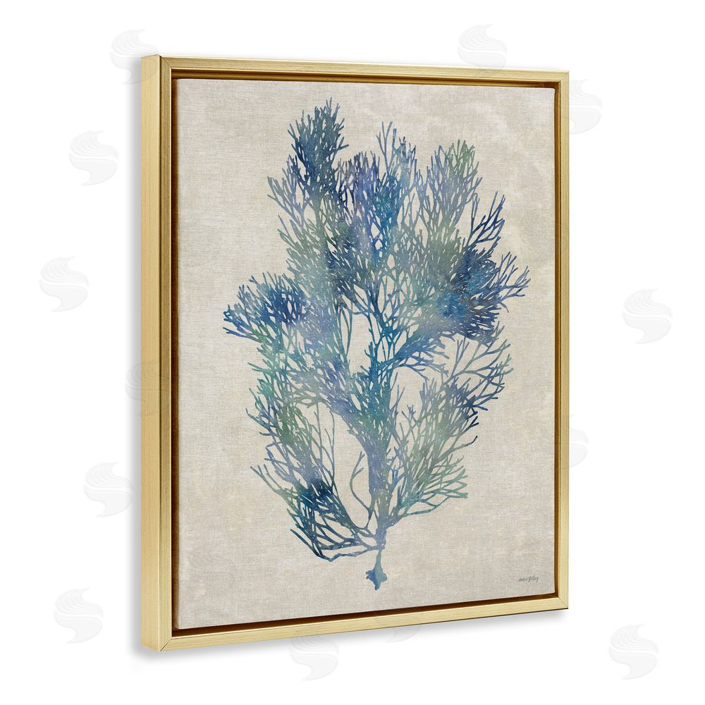 Amber Sterling Misty Blue Coral Study Gold Floating Framed Canvas Wall Art