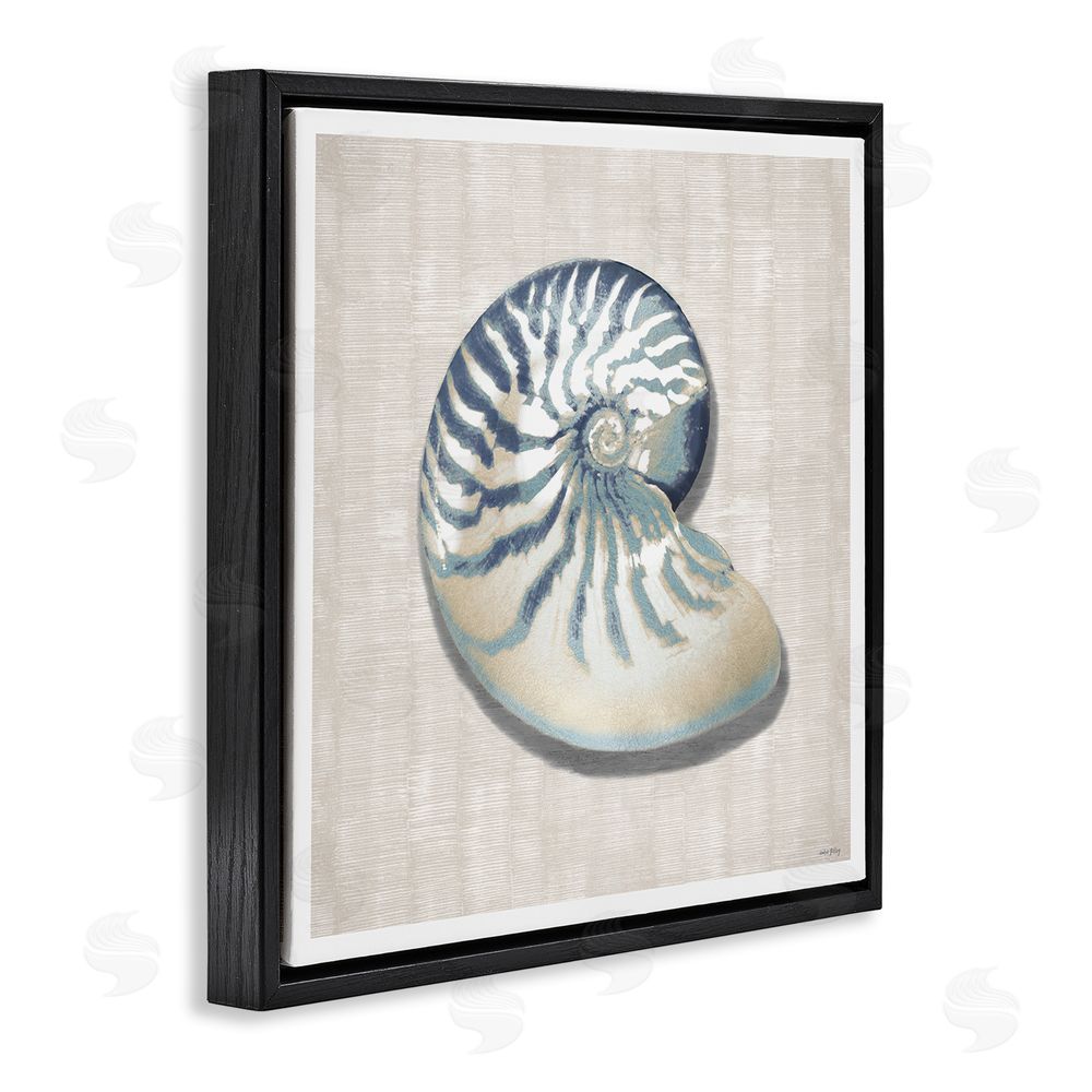 Amber Sterling Nautilus Shell in Misty Blue Black Floating Framed Canvas Wall Art