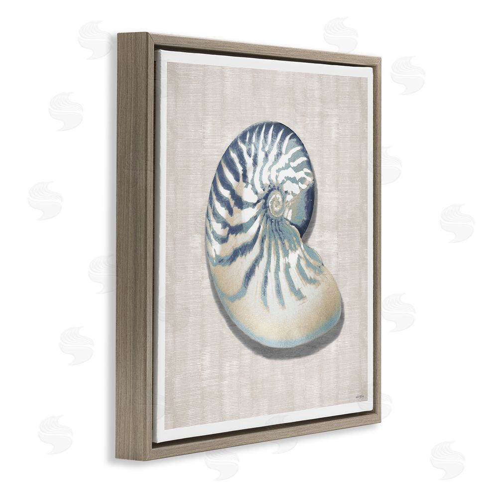 Amber Sterling Nautilus Shell in Misty Blue Brown Floating Framed Canvas Wall Art