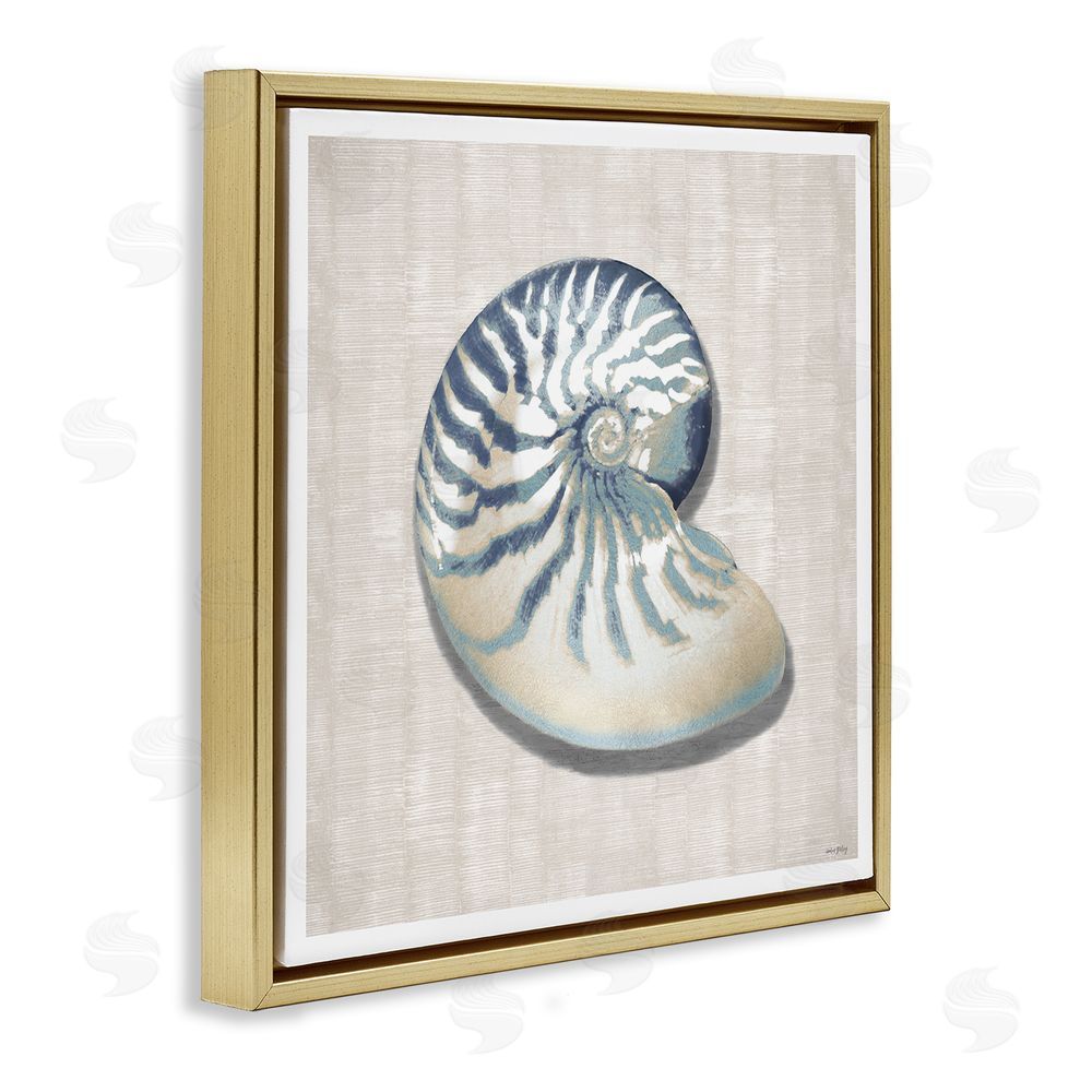 Amber Sterling Nautilus Shell in Misty Blue Gold Floating Framed Canvas Wall Art