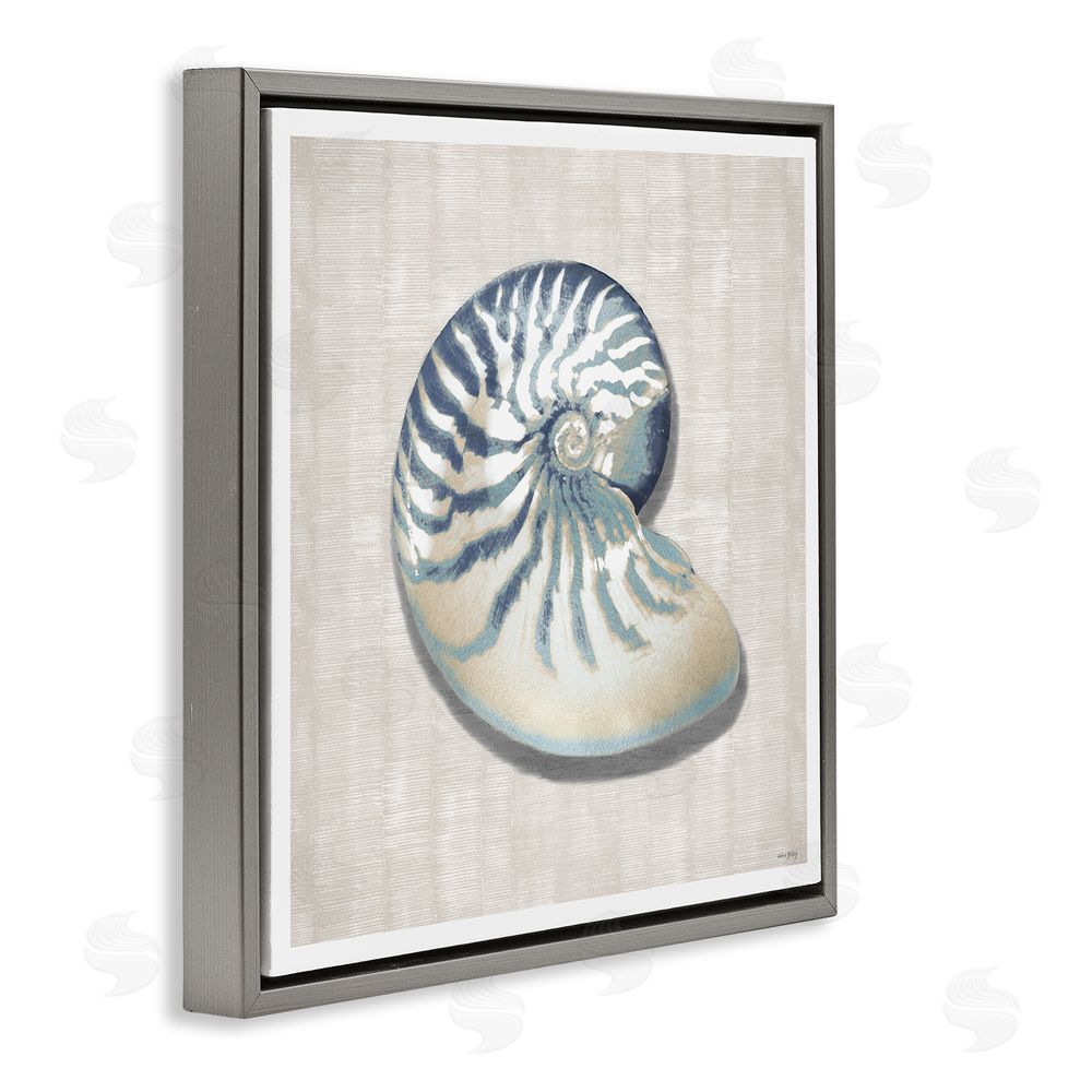 Amber Sterling Nautilus Shell in Misty Blue Gray Floating Framed Canvas Wall Art