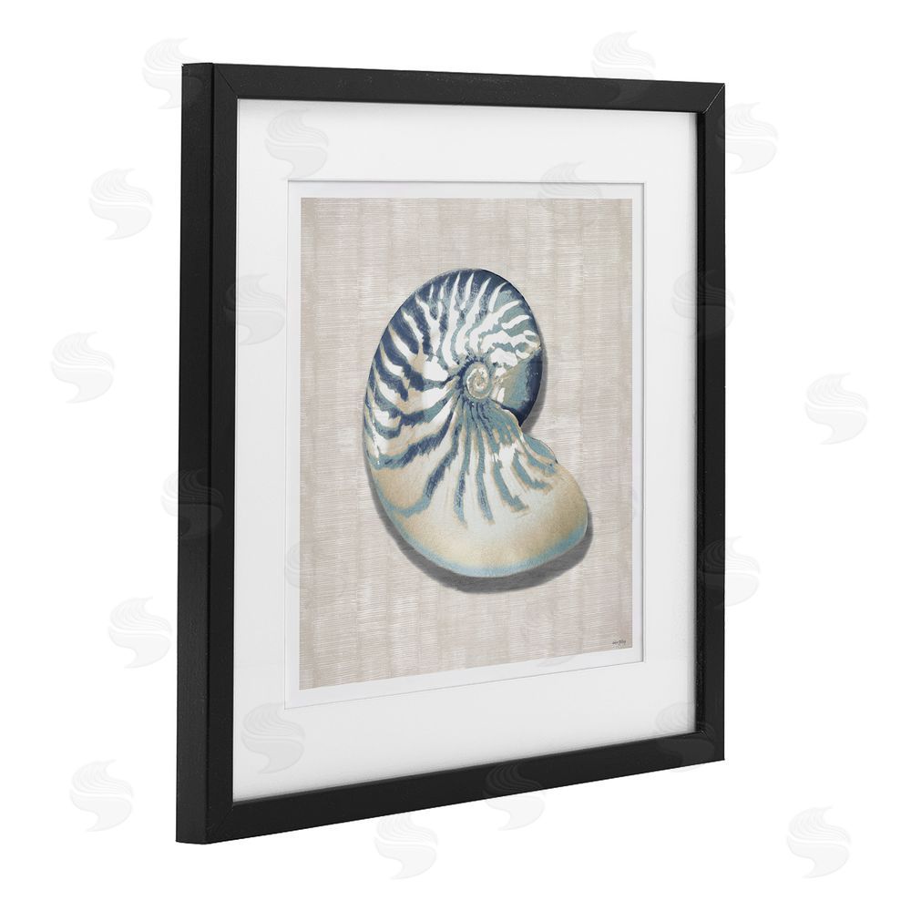 Amber Sterling Nautilus Shell in Misty Blue Black Framed Print Under Glass Wall Art