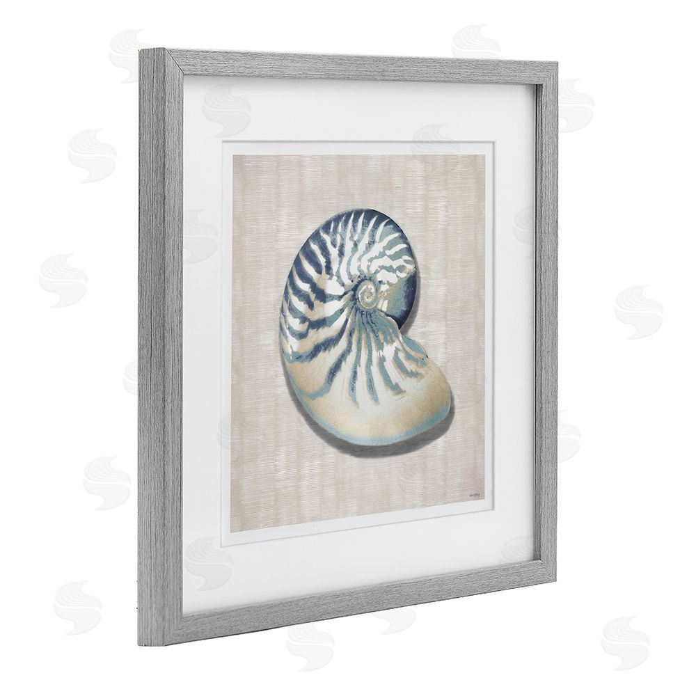 Amber Sterling Nautilus Shell in Misty Blue Gray Framed Print Under Glass Wall Art