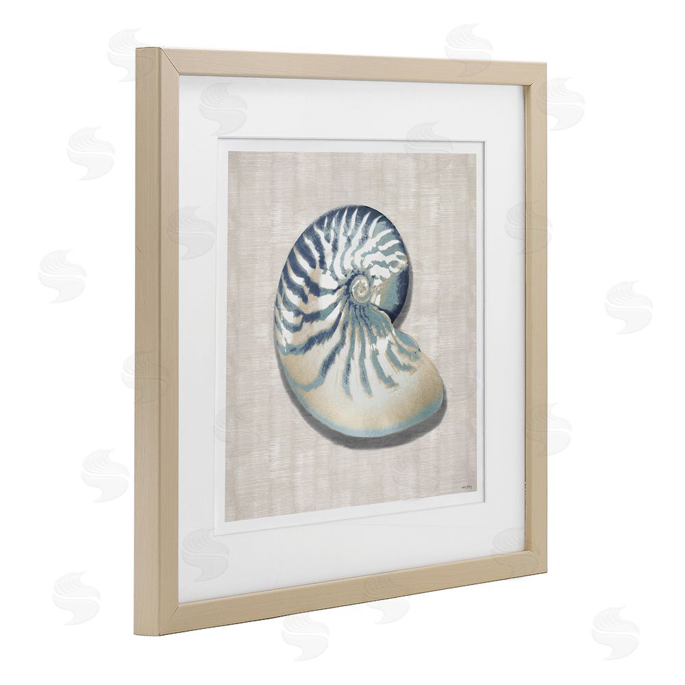 Amber Sterling Nautilus Shell in Misty Blue Brown Framed Print Under Glass Wall Art