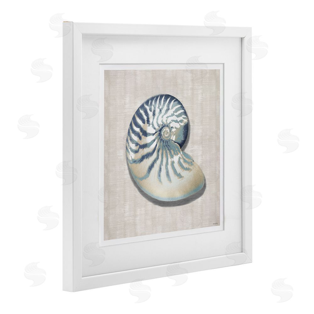 Amber Sterling Nautilus Shell in Misty Blue White Framed Print Under Glass Wall Art