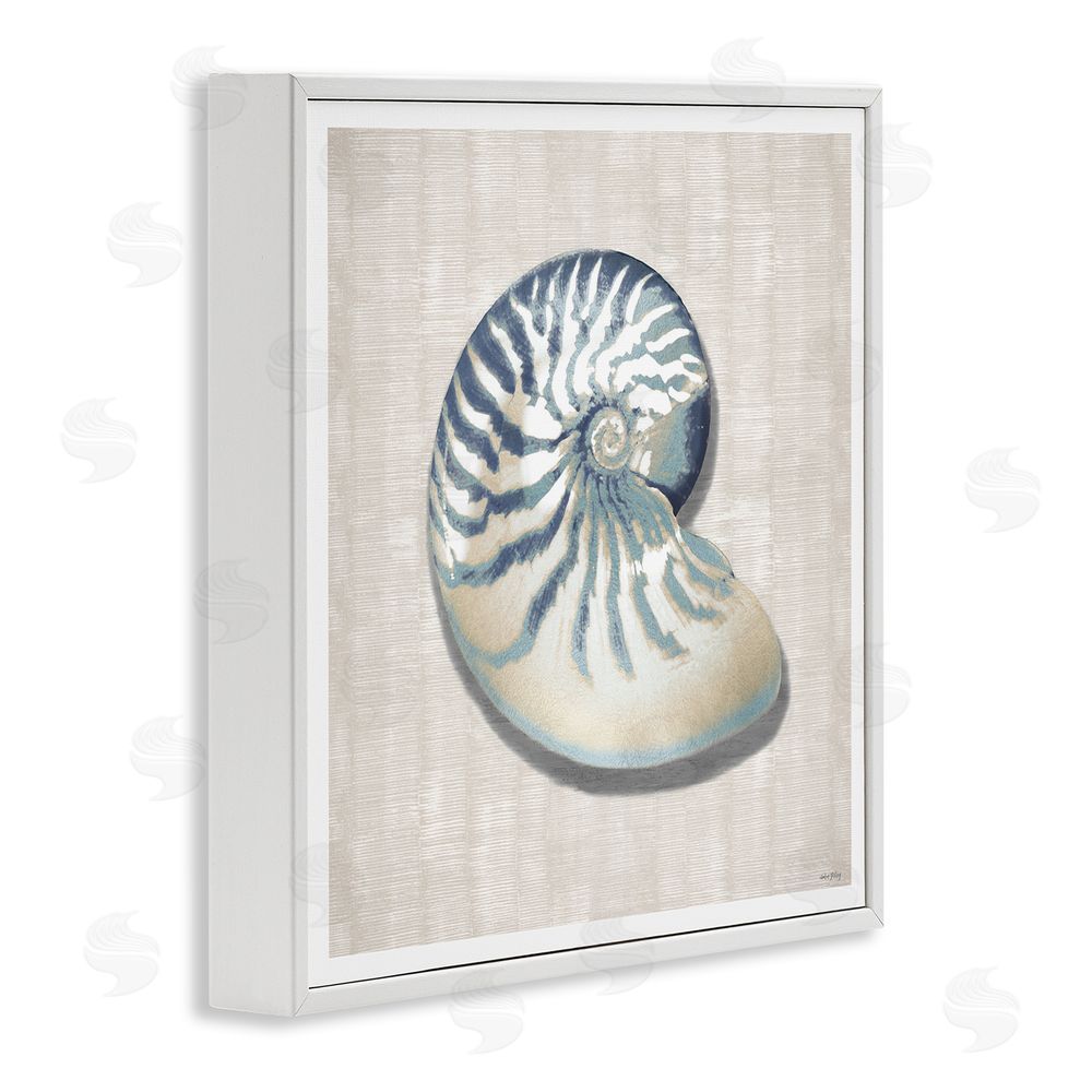 Amber Sterling Nautilus Shell in Misty Blue White Framed Giclee Wall Art