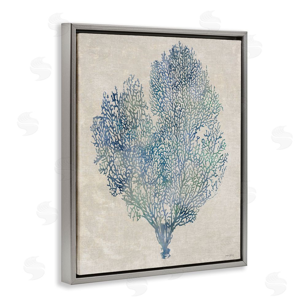Amber Sterling Fan Coral in Blue & Green Gray Floating Framed Canvas Wall Art