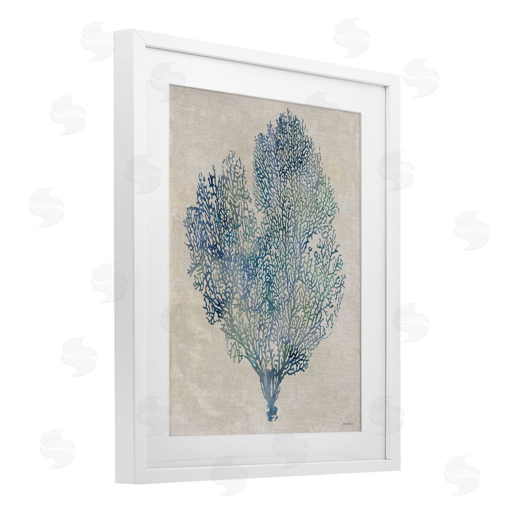 Amber Sterling Fan Coral in Blue & Green White Framed Print Under Glass Wall Art