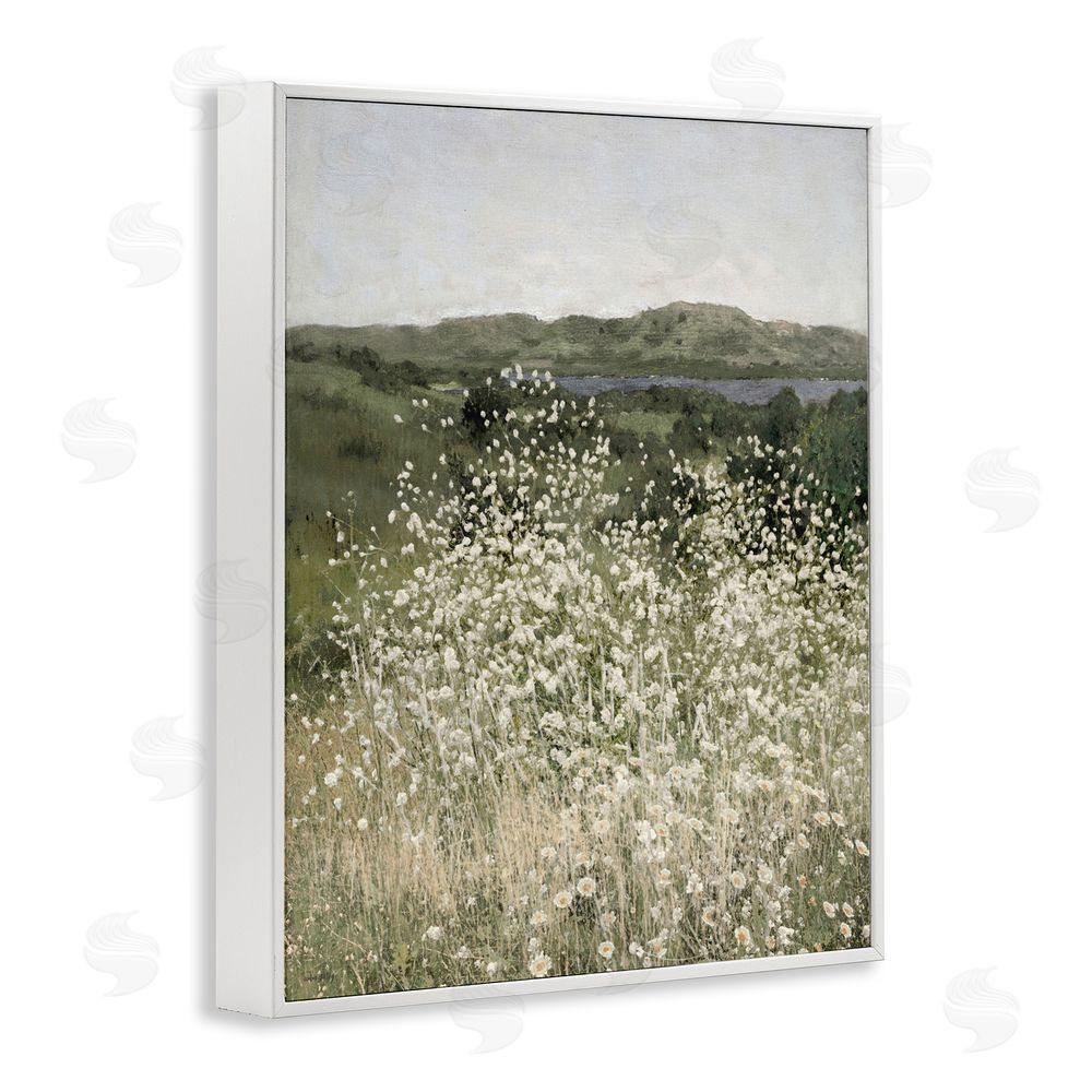 Amber Sterling Sunlit Meadow of White Daisies White Framed Giclee Wall Art Print