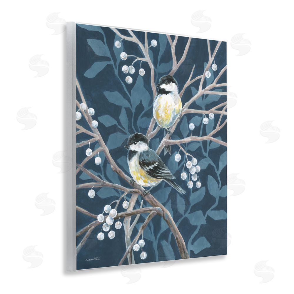 Diane Kater Chickadees on Winter Berries Wall Plaque with Fixed Lithograph Print