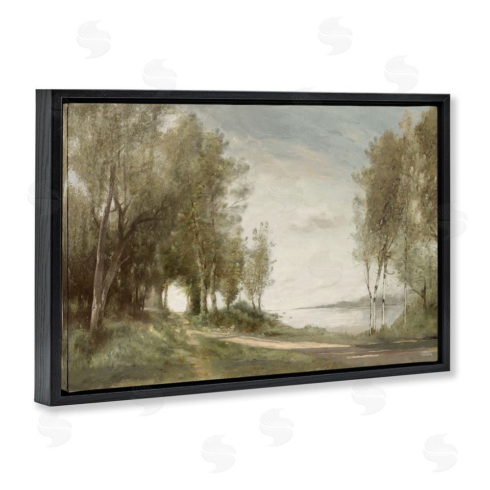 Amber Sterling Tranquil Lakeside Path Black Floating Framed Canvas Wall Art Print