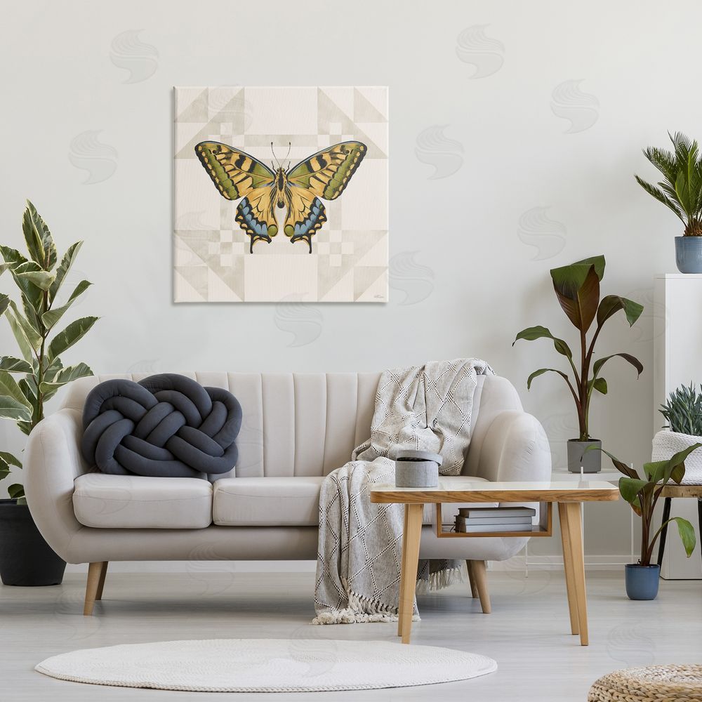 Cat Thurman Designs Green Swallowtail Butterfly Stretched Canvas Wall Art in Room