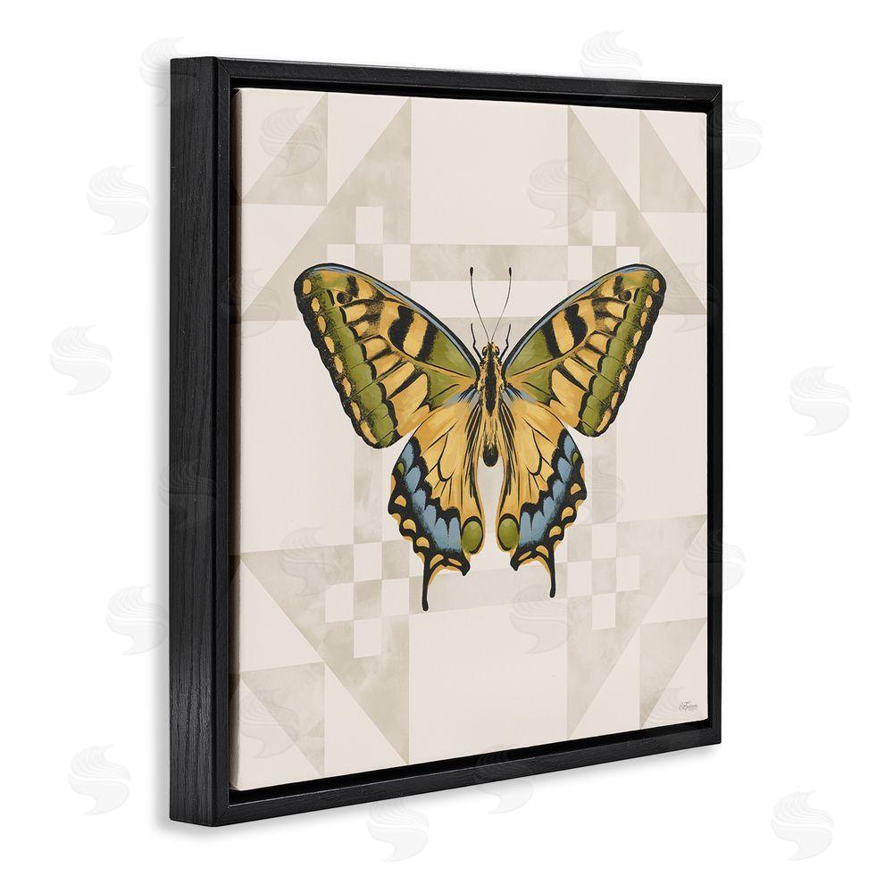 Cat Thurman Designs Green Swallowtail Butterfly Black Floating Framed Canvas Wall Art