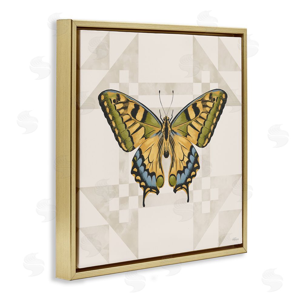 Cat Thurman Designs Green Swallowtail Butterfly Gold Floating Framed Canvas Wall Art