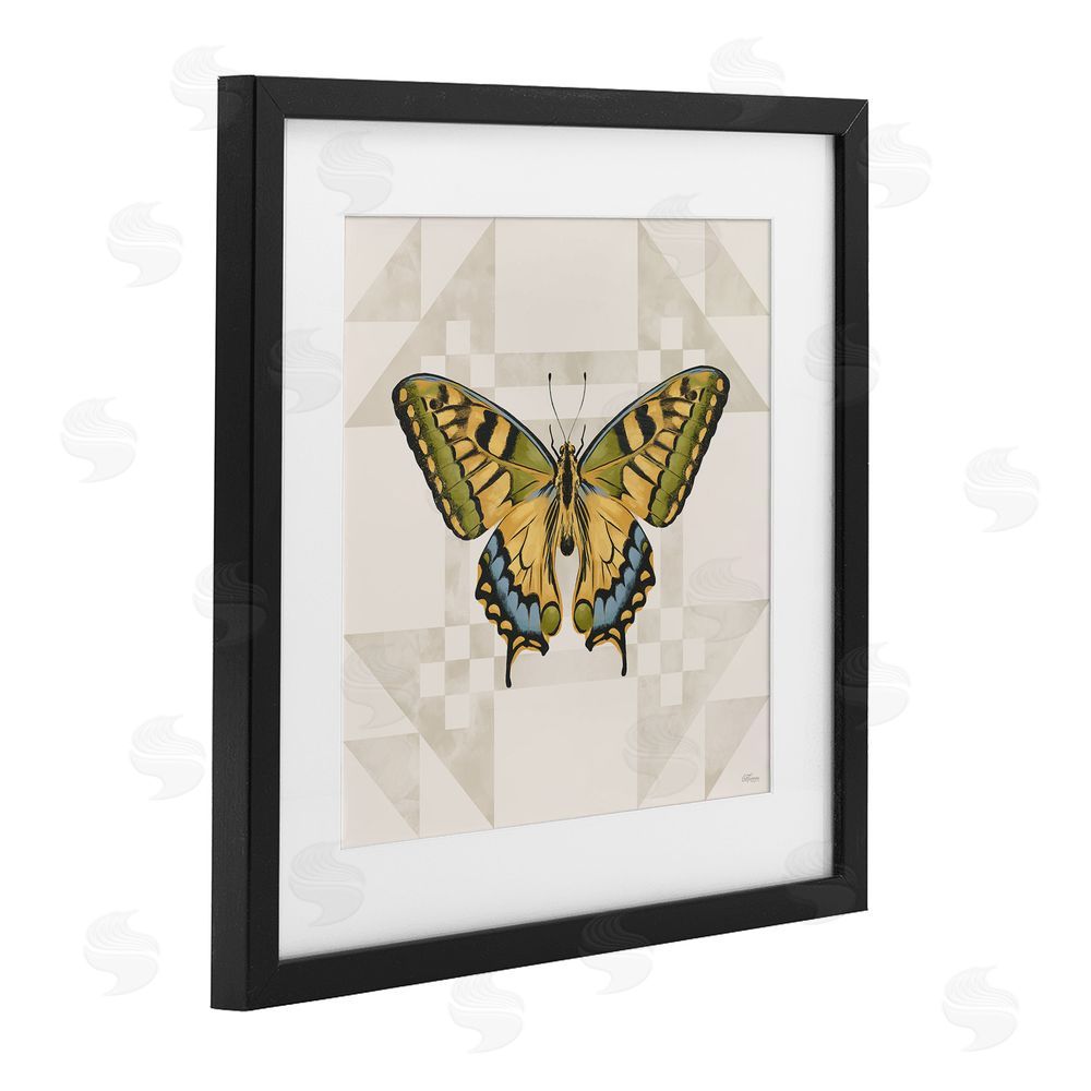 Cat Thurman Designs Green Swallowtail Butterfly Black Framed Print Under Glass Wall Art