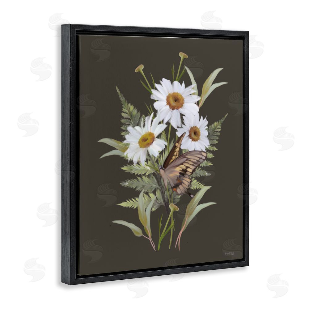 House Fenway Daisy Bouquet with Swallowtail Black Floating Frame Canvas Wall Art Print
