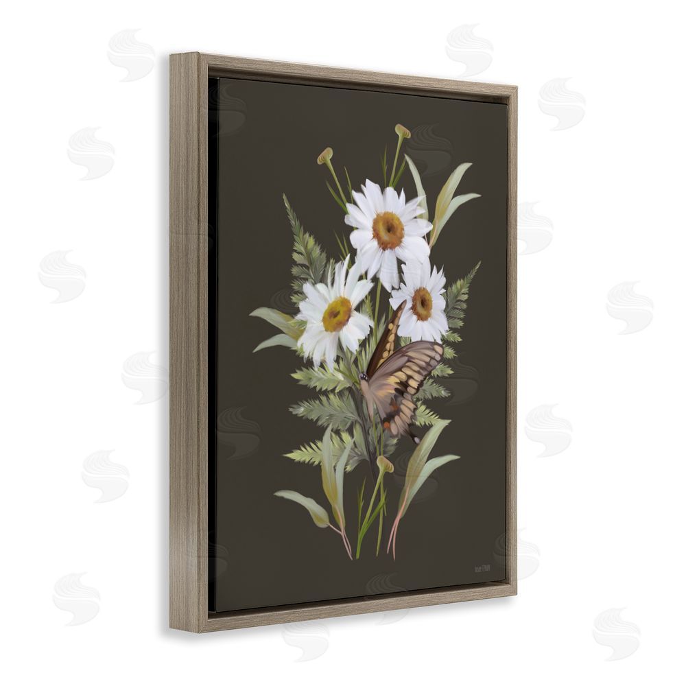 House Fenway Daisy Bouquet with Swallowtail Brown Floating Frame Canvas Wall Art Print