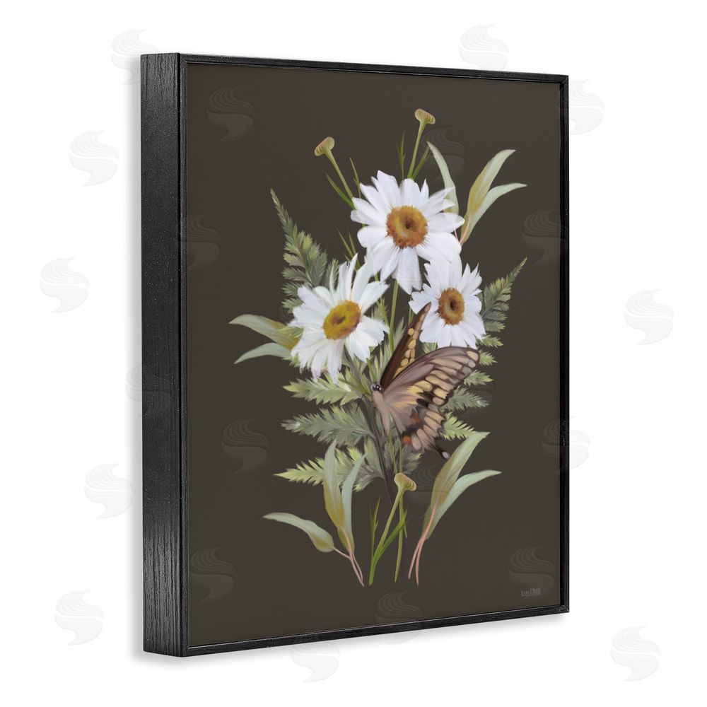 House Fenway Daisy Bouquet with Swallowtail Black Framed Giclee Wall Art Print