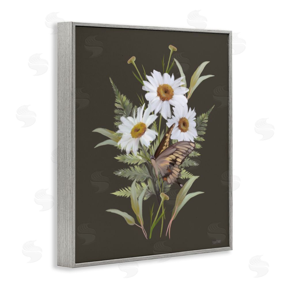 House Fenway Daisy Bouquet with Swallowtail Gray Framed Giclee Wall Art Print