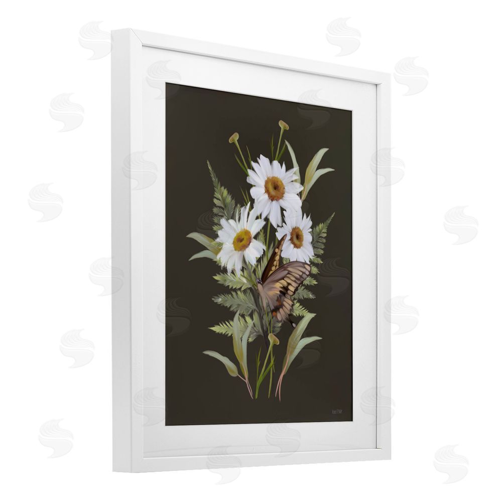 House Fenway Daisy Bouquet with Swallowtail White Framed Print Under Glass Wall Art