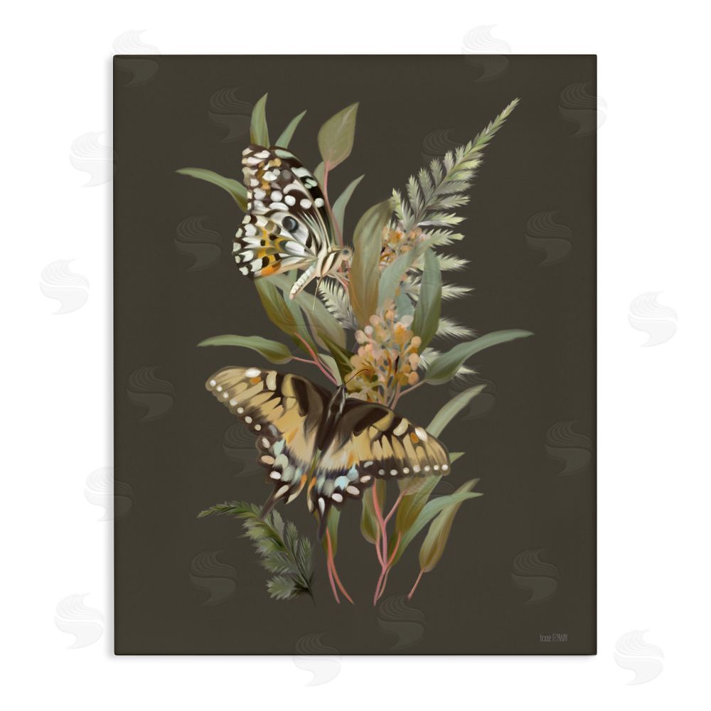 House Fenway Twin Swallowtails & Greenery Stretched Canvas Wall Art Print