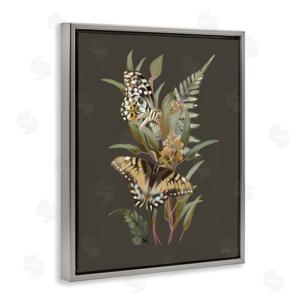House Fenway Twin Swallowtails & Greenery Gray Floating Framed Canvas Wall Art Print