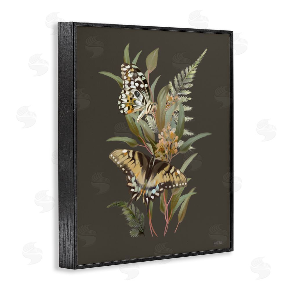 House Fenway Twin Swallowtails & Greenery Black Framed Giclee Wall Art Print