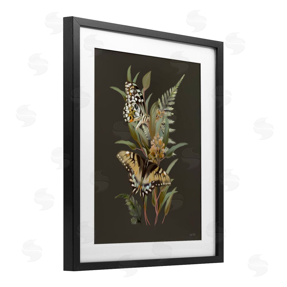 House Fenway Twin Swallowtails & Greenery Black Framed Print Under Glass with White Mat Wall Art