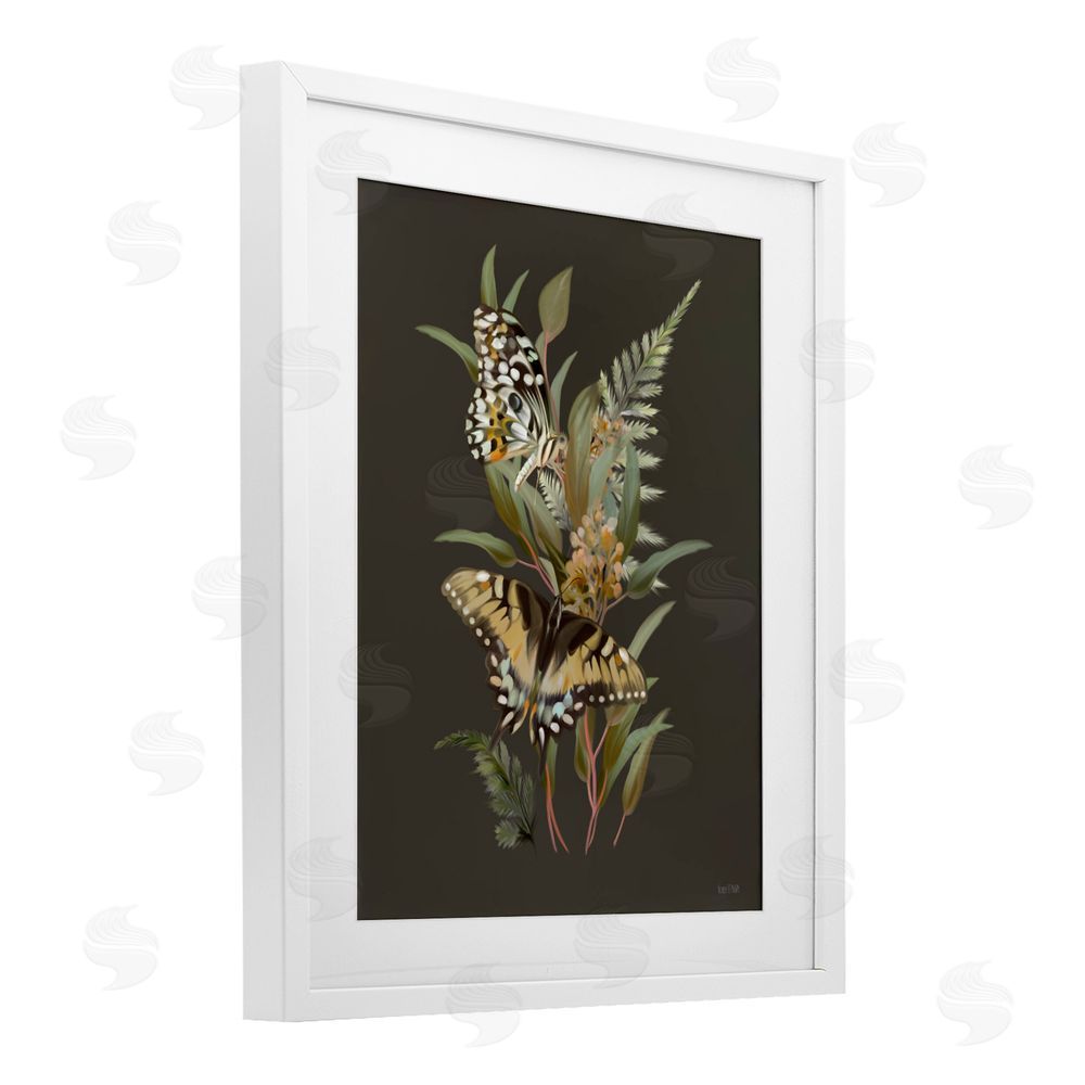 House Fenway Twin Swallowtails & Greenery White Framed Print Under Glass with White Mat Wall Art